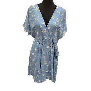French Connection Blue Floral Mini Dress V-Neck Prairie Feminine Sz‎ XL | 12
